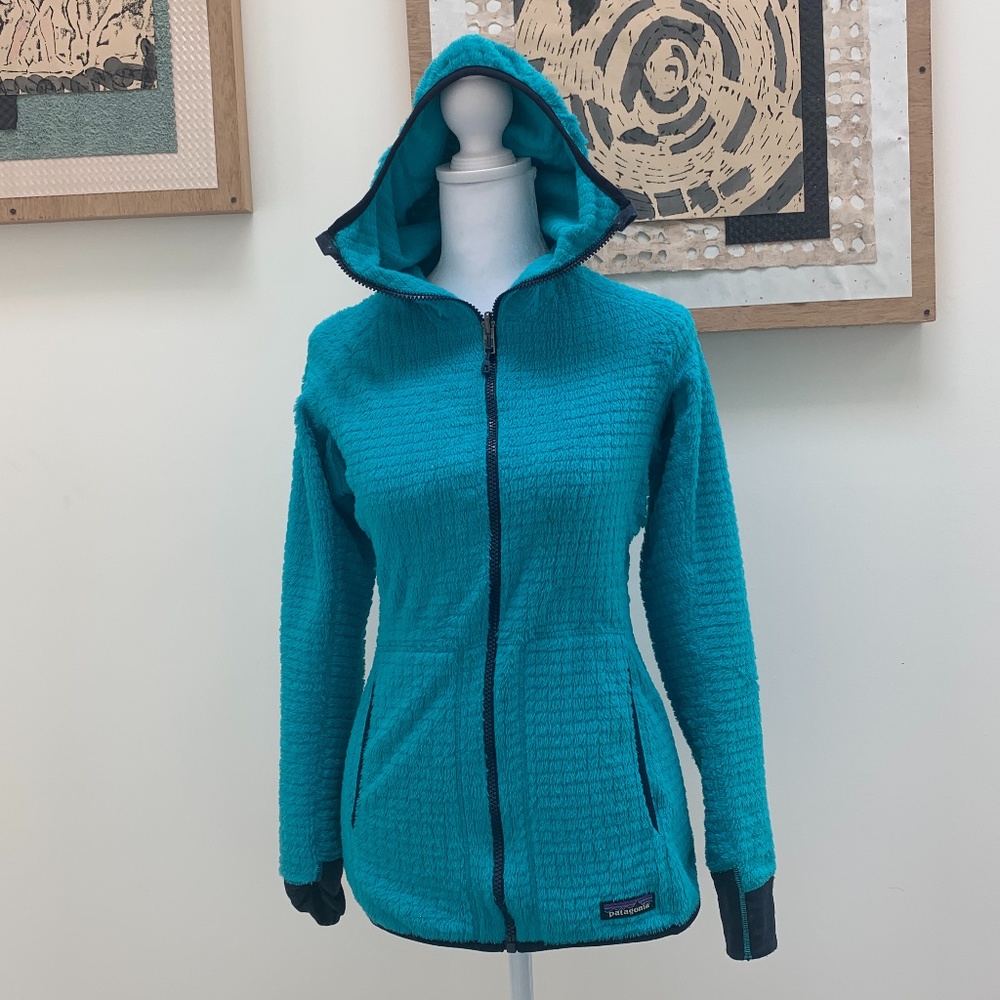 Patagonia turquoise zip up with hood